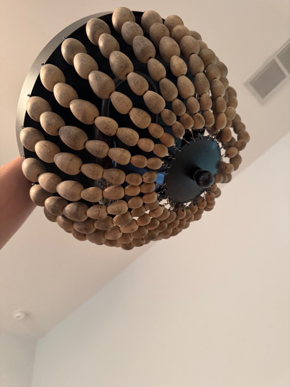 Beaded Wood Globe Flush Mount Ceiling Light - Natural Wood